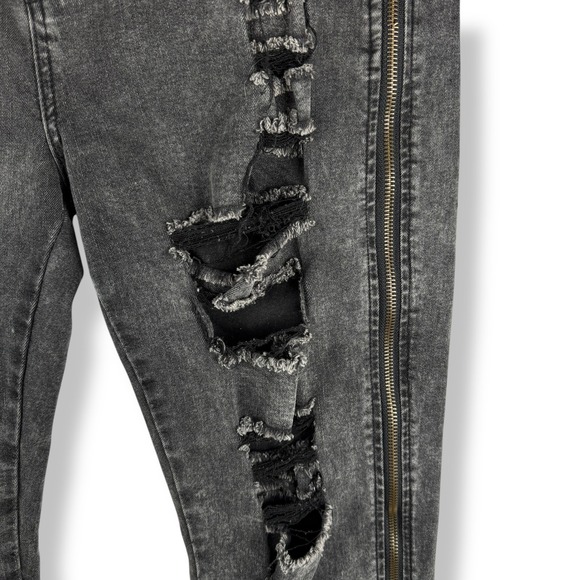American Bazi Distressed Jeans Womens Size Large Black Denim Edgy Unique Zippers - Picture 10 of 13
